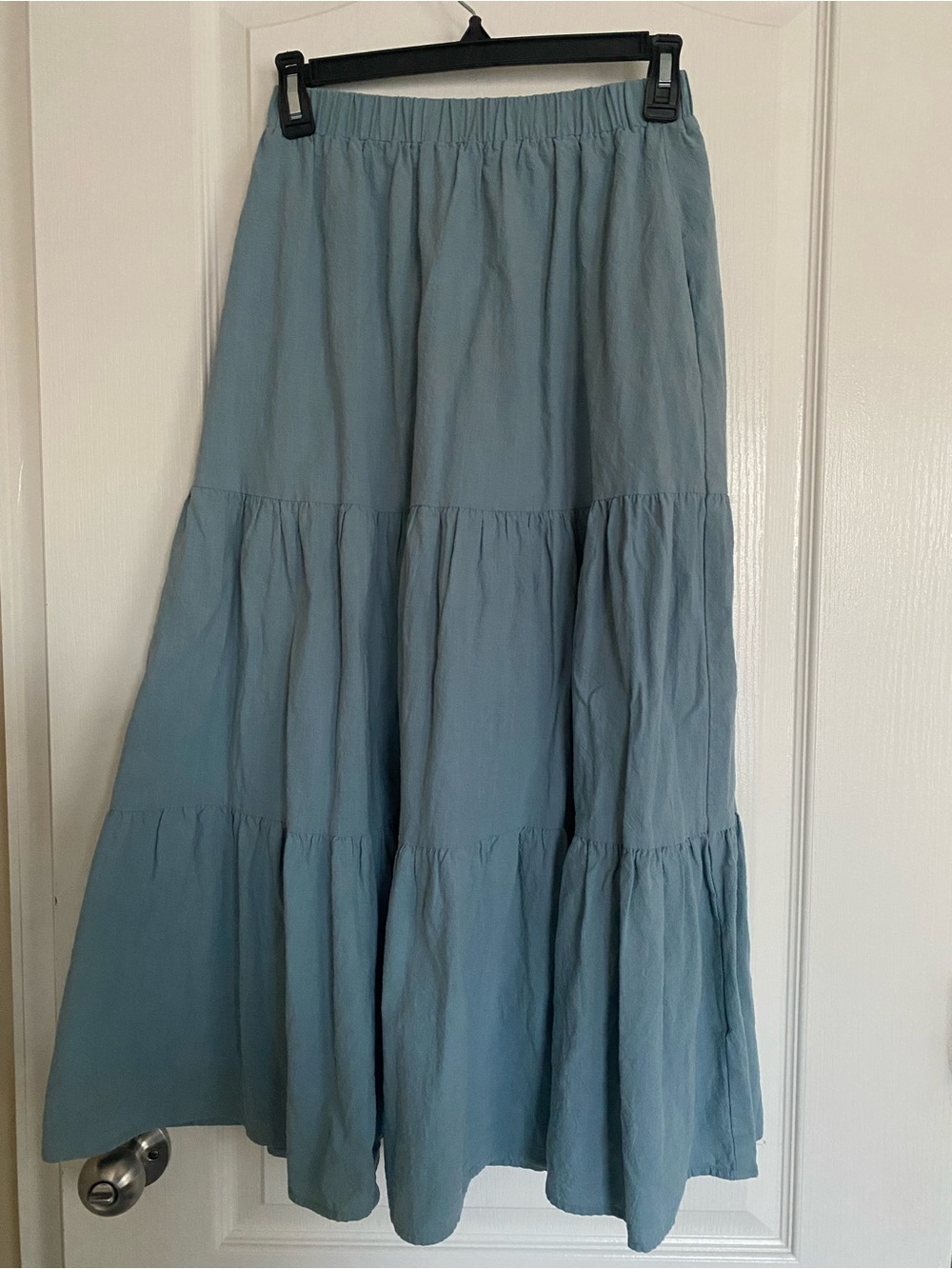 Womens Tiered Maxi Skirt in Dusty Blue